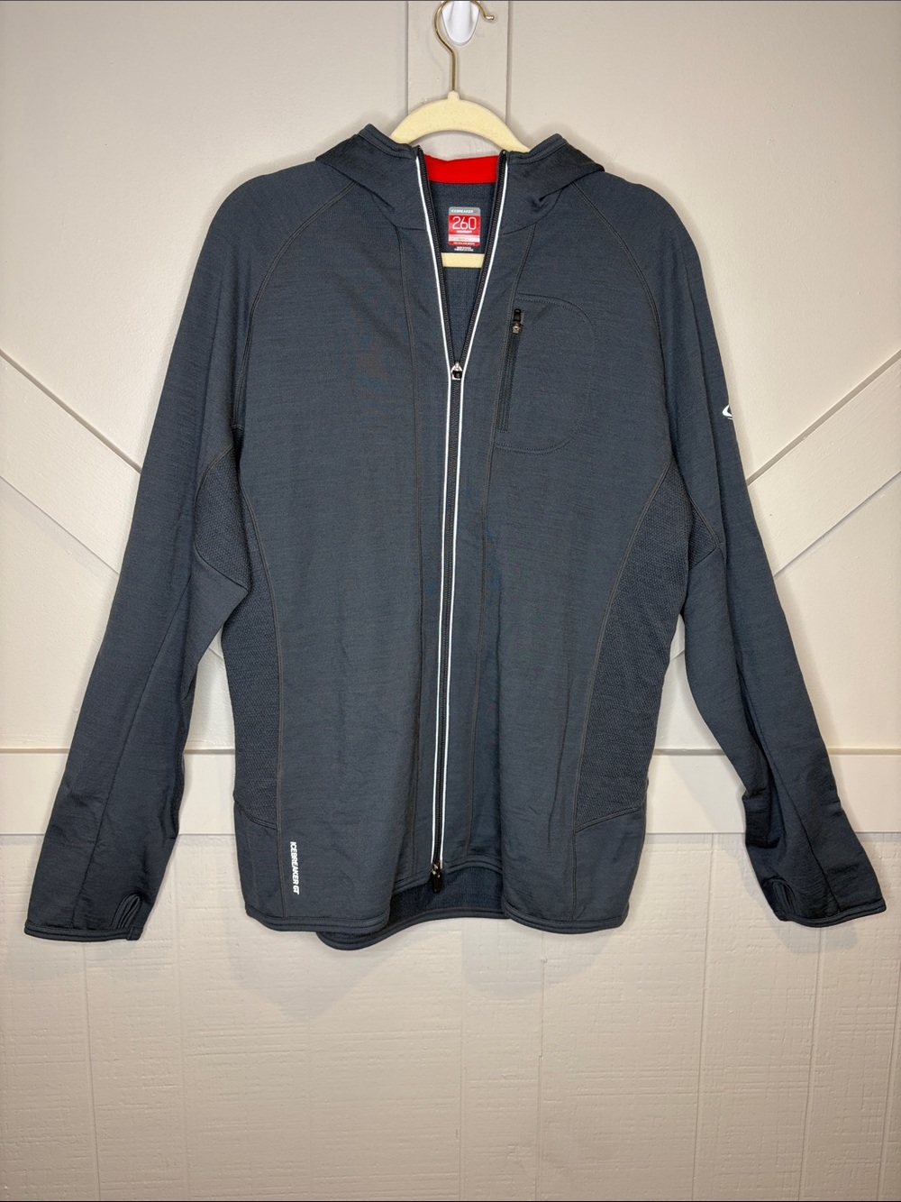 Icebreaker Merino 260 Quantum Full Zip Hooded Jacket Men’s XL Grey Midlayer